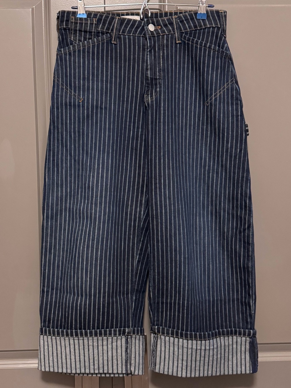 Anthropologie Pilcro Kayden Barrel Carpenter Jeans Railroad Stripe Petite - Picture 6 of 11